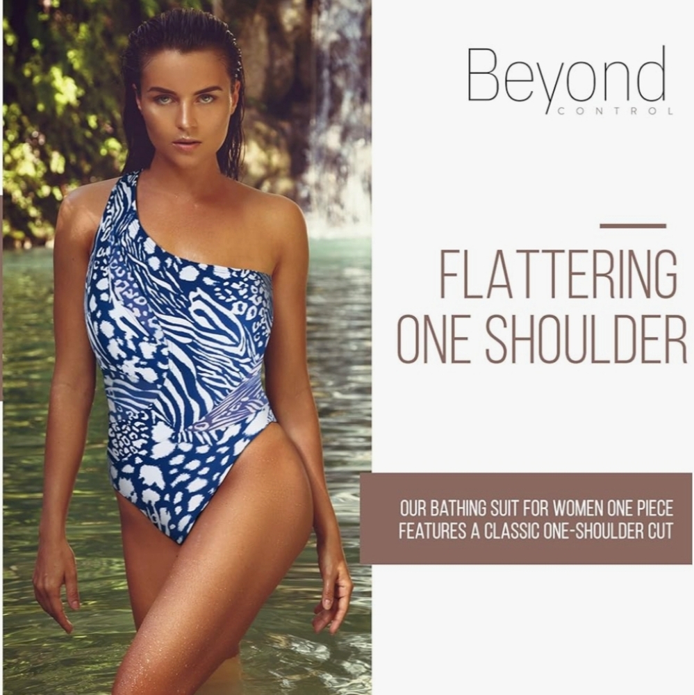 BEYOND Control Mio Mesh Cut-out Blue One Shoulder One Piece Miracle Suit NWOT 8